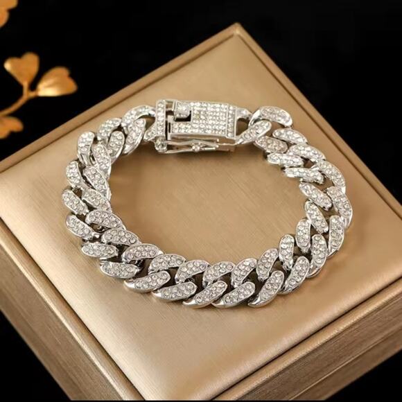Sd48b54e73f14402c9d94e0a949862  Iced Out Silver Plated Cuban Necklace & Bracelet Set THICK 12mm Valentines Bling